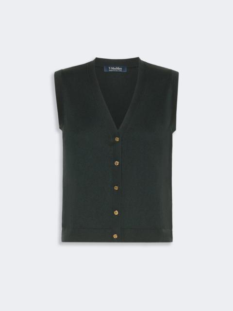 'S Max Mara SAGGIO Cotton, silk and cashmere yarn gilet - DARK GREEN