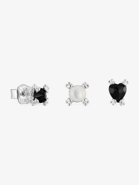 TOUS Set of three silver Color Pills Earrings with onyx and mother-of-pearl