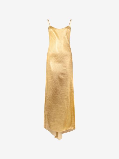 Roberto Cavalli Golden Silk Maxi Dress with Scale Print