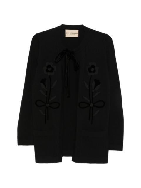 Valentino floral-applique bow-fastening cardigan