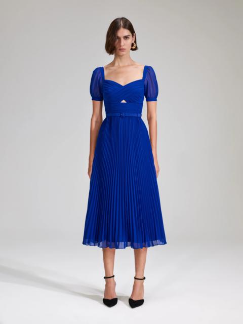 self-portrait Cobalt Chiffon Midi Dress