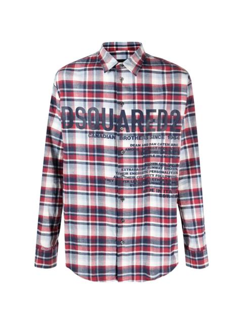 logo-print flannel shirt