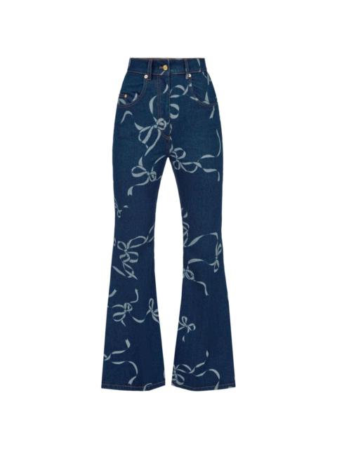 graphic-print long-length flared trousers