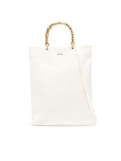 metallic-handle leather tote bag