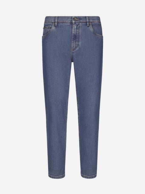 Loose stretch blue denim jeans