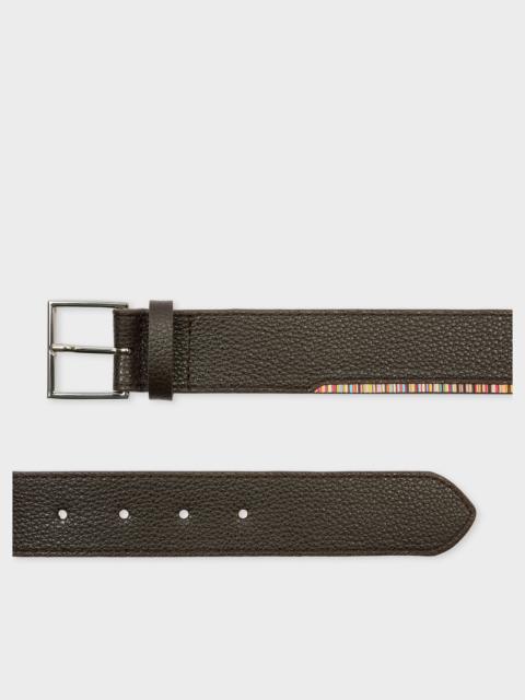 Paul Smith Dark Brown Leather Belt with 'Signature Stripe' Edge