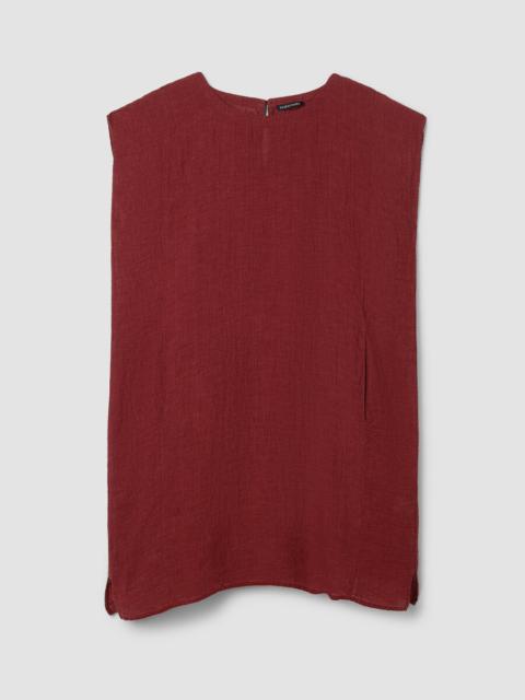 EILEEN FISHER Puckered Organic Linen Stripe Jewel Neck Dress