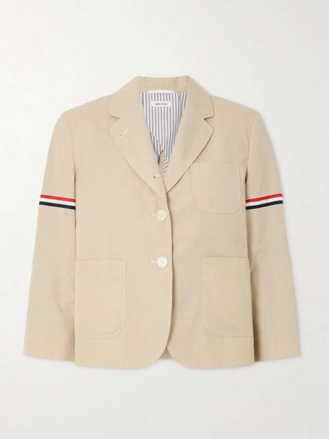 Cropped striped grosgrain-trimmed canvas blazer