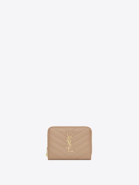 cassandre saint laurent matelassé compact zip around wallet in grain de poudre embossed leather