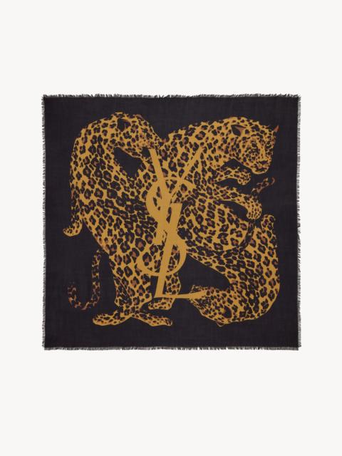 SAINT LAURENT CASSANDRE LEOPARD SQUARE SCARF IN WOOL TWILL