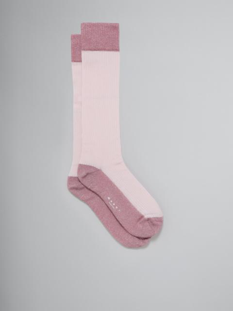 Marni PINK VISCOSE-COTTON COLOUR-BLOCK SOCKS