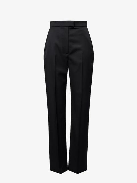 Pressed-crease buttoned-pocket regular-fit straight-leg wool trousers