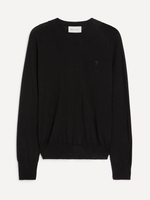AMI Paris Black Crew-Neck Merino Wool Jumper