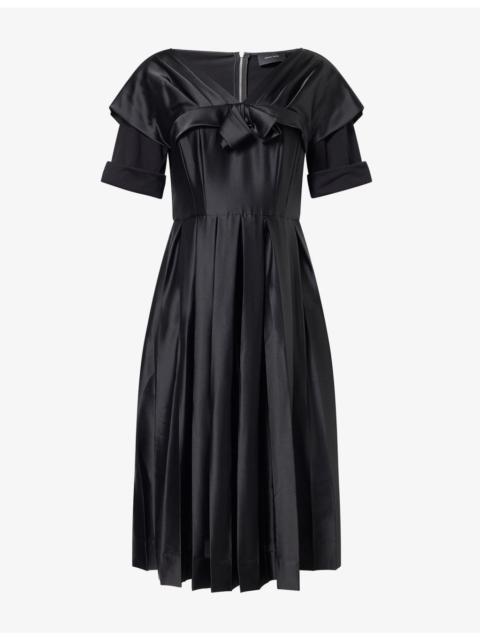 Simone Rocha Layered Pleated Satin Midi Dress