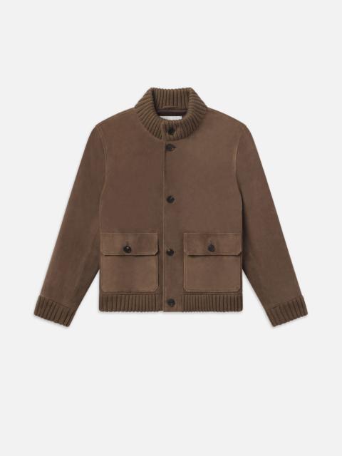 FRAME Rib Collar Suede Bomber in Soft Mocha