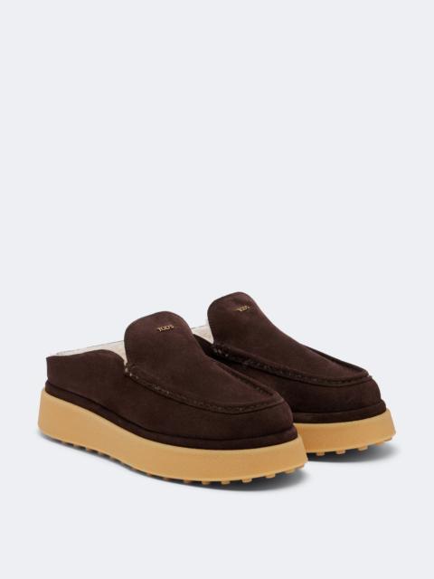 Tod's Shearling-lined suede platform mules