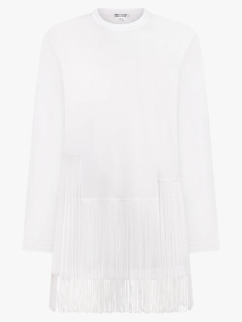 Comme Des Garçons CREW NECK LS TOP WITH TASSEL HEM | WHITE