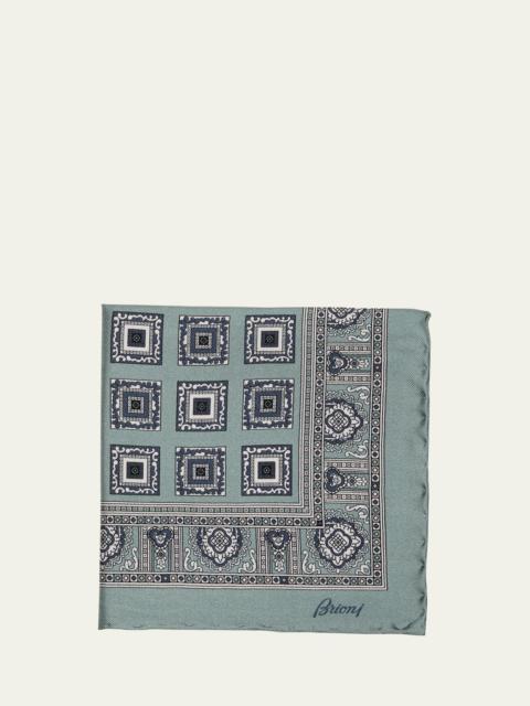 Brioni Men's Silk Medallion-Print Pocket Square