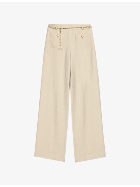 maje Chain-Belt Wide-Leg Mid-Rise Woven Trousers