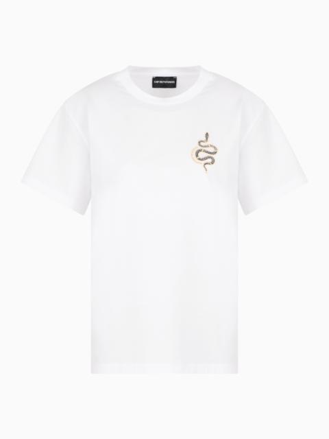 EMPORIO ARMANI MERCERISED JERSEY T-SHIRT WITH LUNAR NEW YEAR EMBROIDERY
