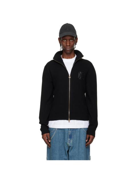 Black Leather Cross Zip-Up Sweater