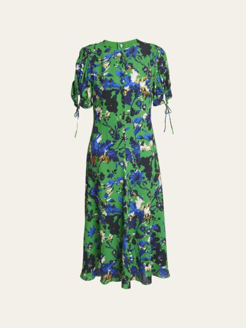 Floral Print Tie-Cuff Midi Dress