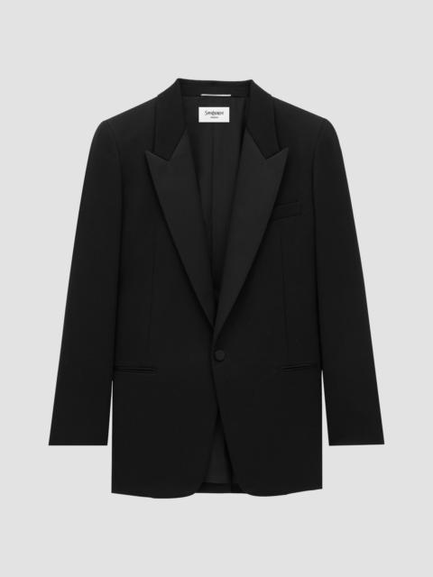 SAINT LAURENT Men's Single-Breasted Tuxedo Jacket in Grain De Poudre - Noir