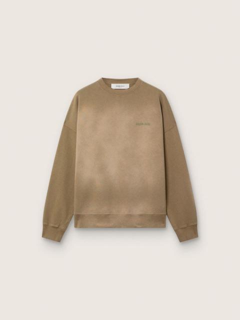 Golden Goose Unisex sweatshirt in military-green bleached-look cotton with embroidered logo