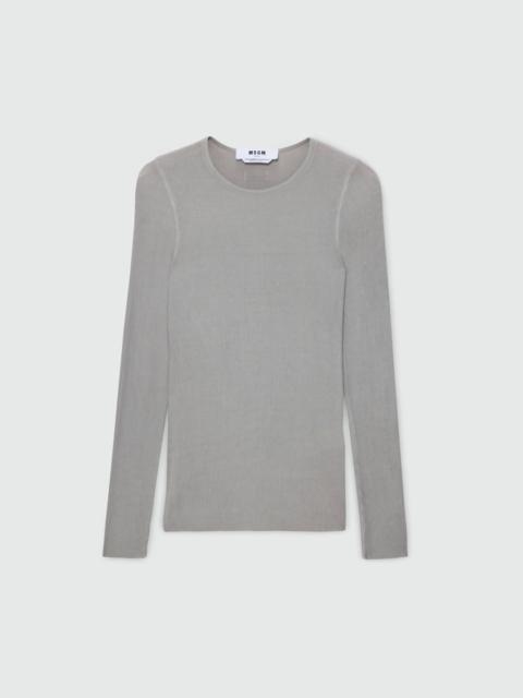 MSGM Grey long-sleeve viscose ribbed T-shirt