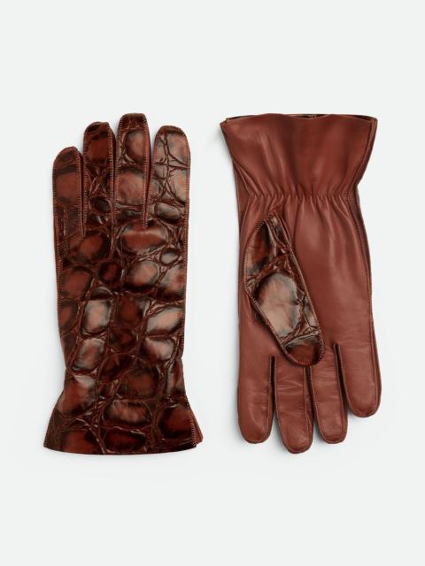 Bottega Veneta Crocodile-Effect Leather Gloves