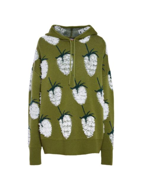 La DoubleJ Lampone patterned intarsia-knit hoodie