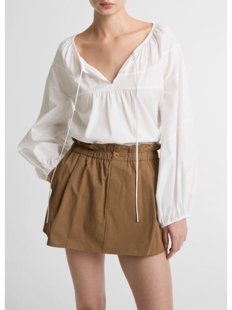 Vince Shirred Cotton Tie-Neck Blouse