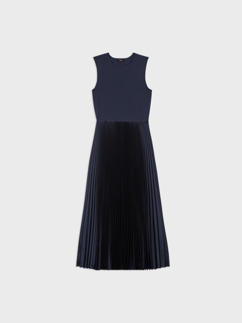 Theory Pleated Combo Dress in Textured Satin