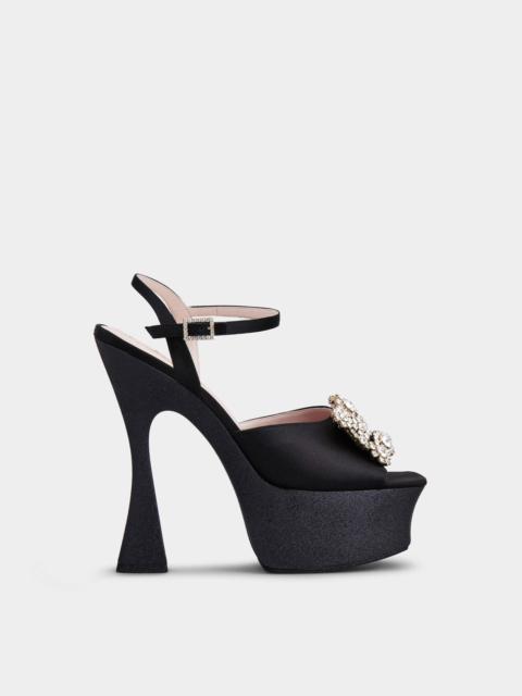 Roger Vivier Flower Strass Buckle Platform Sandals in Satin