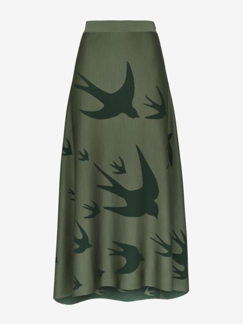 Alexander McQueen Women's Swallow Jacquard Midi Skirt in Khaki