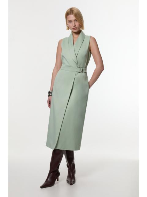 KAREN MILLEN Soft Tie Tailored Sleeveless Pencil Midi Dress