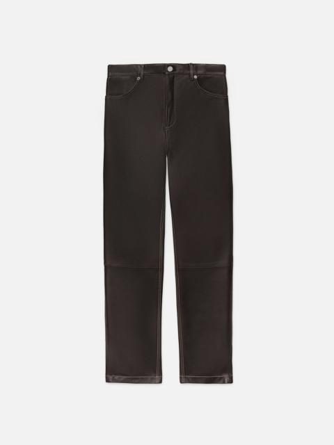 FRAME Leather Straight Leg Trousers in Marron