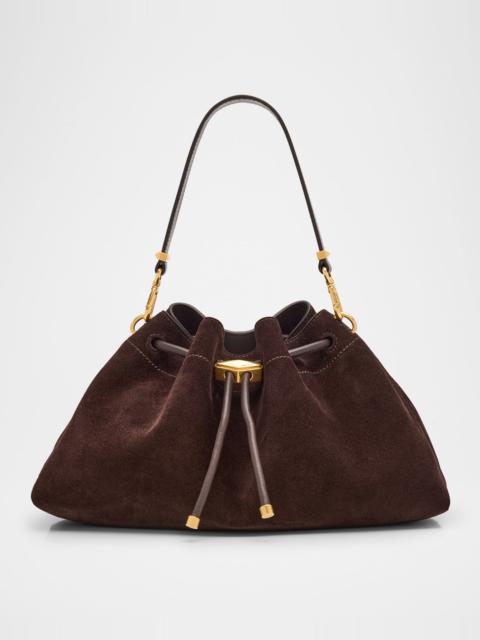 JIMMY CHOO Bon Bon Ruched Suede Bucket Shoulder Bag
