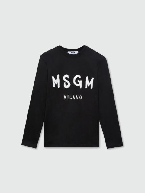 MSGM Black long sleeve T-shirt with brushstroke logo