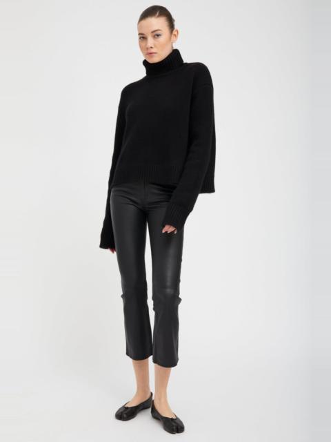 SPRWMN BLACK LEATHER 5 POCKET CROP FLARE PANTS