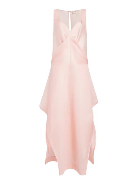 KHAITE Kenith Flared Silk Organza Maxi Dress light pink