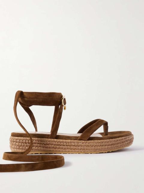 Gianvito Rossi Yasmine embellished raffia-trimmed suede sandals