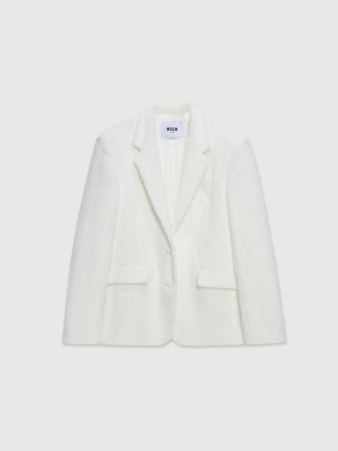 MSGM White sponge-effect tweed jacket