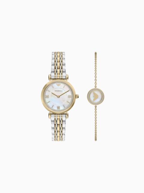 EMPORIO ARMANI QUARTZ WATCH AND BRACELET SET