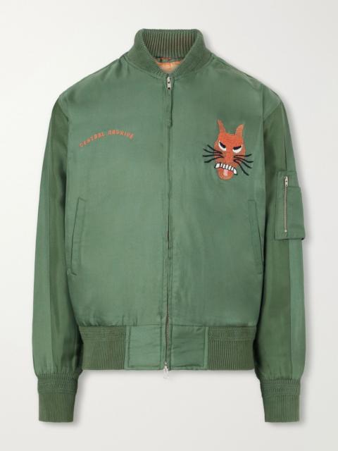 KARDO Max Embroidered Silk-Twill Bomber Jacket Green