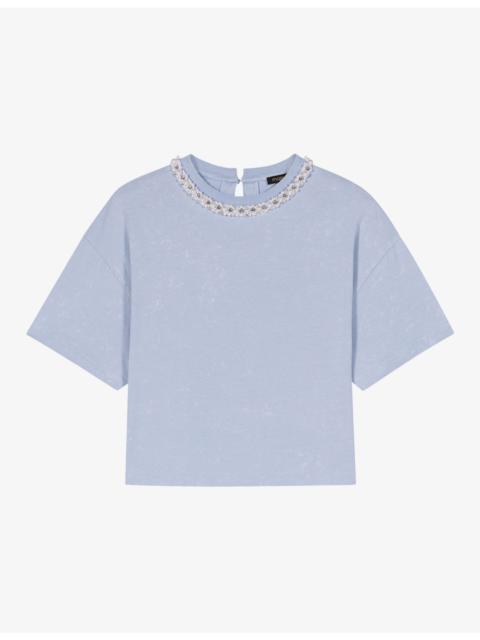 maje Necklace-Embellished Short-Sleeved Cotton-Jersey T-Shirt