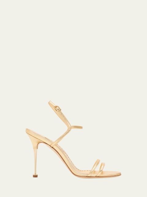 Manolo Blahnik 105mm Ciagapla Metallic Leather Sandals