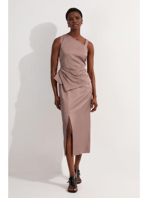 KAREN MILLEN Petite Premium Viscose Linen Asymmetric Neck Tailored Pencil Maxi Dress