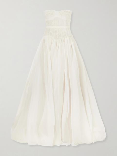 DANIELLE FRANKEL Strapless Bustier Crinkled Silk-organza Gown