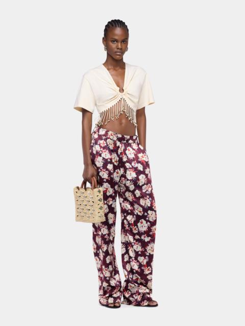 rabanne CREAM COTTON CROP TOP WITH BEADED FRINGE DETAILS
